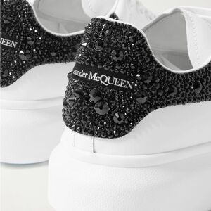 Alexander McQueen Black Crystal Embellished White Sneakers